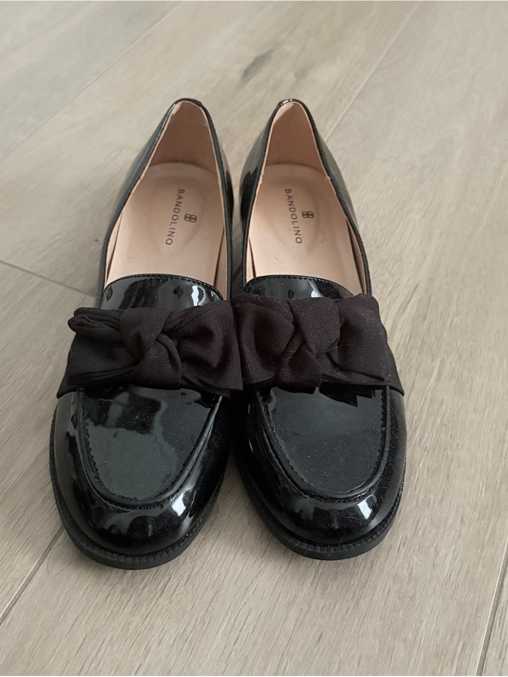 Bandolino Black Patent Loafers with Fabric Bow